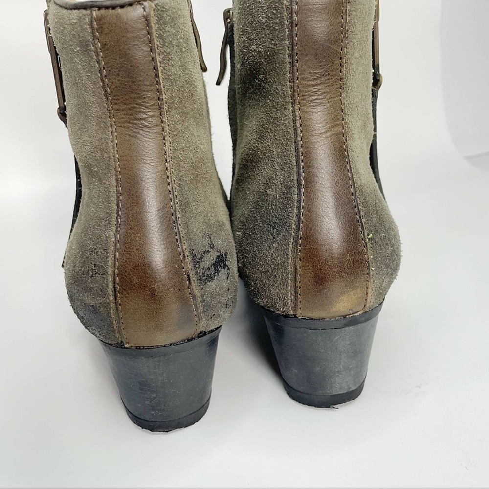 Bussola Western Leather Olive Green Distressed Ankle Bootie 6.5/7 - Picture 6 of 7